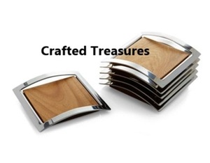 Crafted Treasures Solid White Real Marble Coasters Brass Inlay Metal Stand-Non-Slip <b>Felt</b> <b>Padded</b> Stain Resistant Modern Luxury - Product Image 4