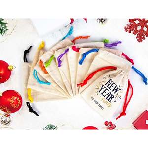 Sacs cadeaux personnalisés en coton pour le Nouvel An 2023, en mousseline avec logo et texte, pour la famille ou l'entreprise, pour vêtements - Product Image 4