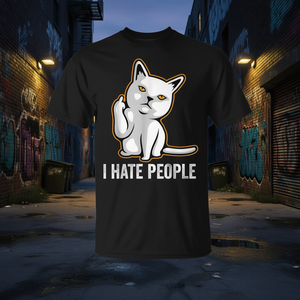 T-shirt « J'ai Horreur des People » avec un chat en colère qui fait le doigt d'honneur - Product Image 3