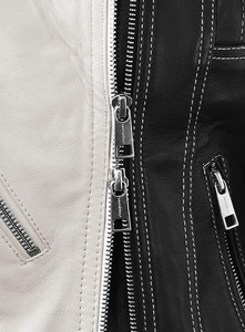 Recién llegado, chaqueta de cuero genuino para mujer en blanco y negro, chaqueta de cuero transpirable de alta calidad/hecha en Pakistán para mujer - Product Image 5