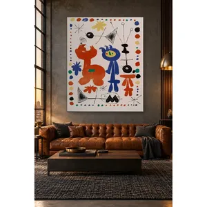 Fida Joan Miro Figures and Birds Impression sur toile encadrée à pois colorés - Product Image 2