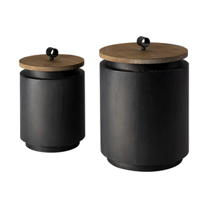 Precio al por mayor Recipiente cuadrado galvanizado Diseño impreso dorado con tapa de madera Almacenamiento de metal JUEGO DE 3 Botes Caja de lata - Product Image 3