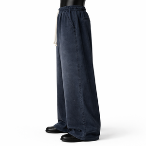 Pantalones de chándal anchos de algodón para hombre, estilo vintage, lavados, azul marino, con salpicaduras de pintura, joggers oversize, streetwear, con logo personalizado - Product Image 4