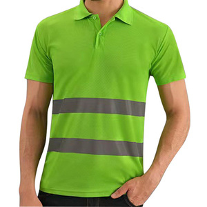 Polo décontracté en coton grande taille pour hommes nouveau design à manches courtes réfléchissant sécurité construction imprimé rayé tricoté - Product Image 2