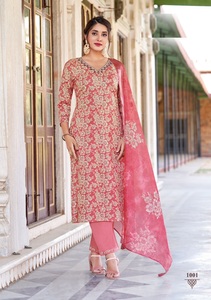 Nuevo conjunto de dupatta Kurtis de viscosa de algodón puro con hilo y trabajo hecho a mano con estampado de organza Jacquard para mujer - Product Image 3