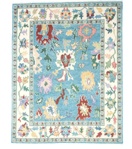 พรมอูแซคสีฟ้า9x12ขนแกะถักมือสไตล์ตุรกีปรับแต่งได้สำหรับทุกห้อง - Product Image 6