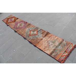 Turkish Vintage Herki <b>Rug</b> 1.8x10.6 ft, Orange <b>Runner</b> Abstract Wool <b>Rug</b> - Product Image 2