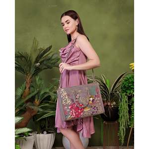 Sac fourre-tout PickAleaf pour femme, style bohème, en cuir végétalien, broderie en fil de coton, doublure en velours suédé, fermeture à fermoir - 950g - Product Image 6