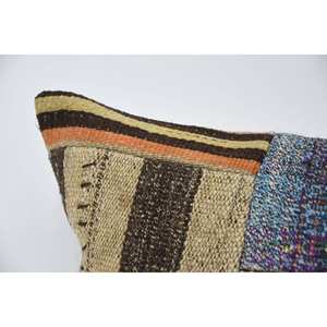 Coussin en laine patchwork Kilim multicolore 16x36 pouces Coussin décoratif d'accent avec motif de feuilles moelleuses vintage Technique tissée - Product Image 2