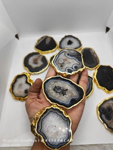 Black Agate <b>Coaster</b> <b>Gold</b> Plated Polished Large small size Natural <b>Coaster</b> Stone Agate Slices used for home decor By Rais Agate - Product Image 6