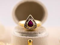 Antique Vintage 14K Gold Fine Ring Ruby Pear And Baguette Cut Lab Grown Diamond Classic Ring Wedding Gift Jewelry for Lovers