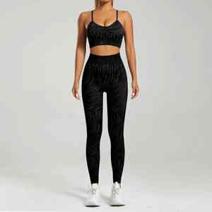 Zèbre imprimé respirant vêtements de sport pour femmes rayé Yoga Leggings Fitness sport ensemble vêtements d'entraînement avec Logo avant PCS-R-274 - Product Image 5