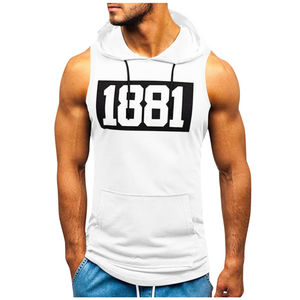 Camiseta sin mangas para hombre con capucha de gimnasio sin mangas de algodón cómoda nueva llegada personalizada con bolsillo - Product Image 6