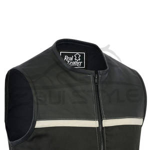 Chaqueta de moto de cuero de grano de vaca de alta calidad, chaleco con cremallera frontal de estilo de cuello redondo personalizable, chaleco personalizado de talla grande para hombre - Product Image 2