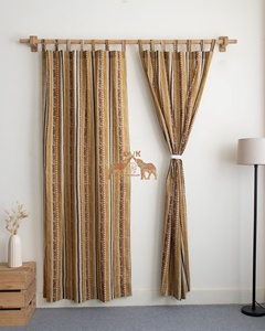 Rideaux semi-occultants en coton imprimé rayé, fabriqués à la main, pour chambre à coucher, ensemble de rideaux pour fenêtre flottante - Product Image 2