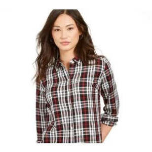 Camicia Casual da Donna Charter Club in Cotone a Quadri Nera Taglia S-Unica XL XXL con Ricamo e Decorazione in Pizzo Mezza Manica - Product Image 2