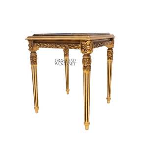 Mesa Auxiliar Cuadrada Neoclásica de Lujo con Tapa de Mármol Marrón Oscuro y Patas Acanaladas con Hoja de Oro Ornamentada para Decoración de Esquinas de Palacio - Product Image 3