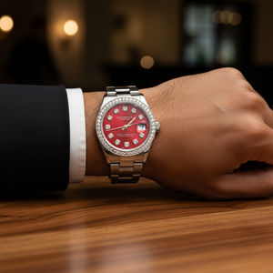 Moissanite Diamant Classique Montre Cadran Rouge Lunette en Acier Inoxydable Unisexe Automatique VVS Clarté Logo Personnalisé Vente en Gros - Product Image 6