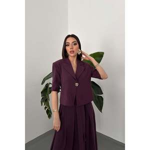 Plum Single-Button Short Jacket and Skirt <b>Set</b> - Plum - Product Image 2