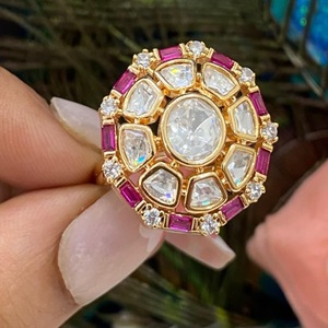 Elegant High Quality Gold Plated <b>Brass</b> Real Kundan Adjustable Trendy Stylish <b>Ring</b> for Wedding Wear Collection Women - Product Image 1