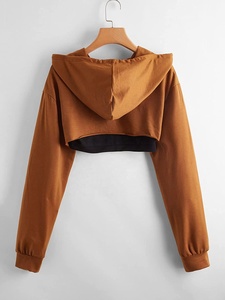 Sweat-shirt à capuche à cordon de serrage pour femme, uni, hiver, automne, logo sur le devant, débardeur, sport, gym, entraînement, manches longues - Product Image 3