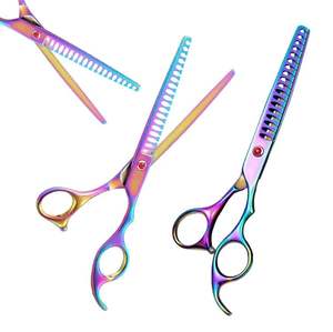 กรรไกรตัดขนสัตว์เลี้ยงเคลือบไทเทเนียมสีรุ้ง ทำจากสแตนเลสอย่างดี พร้อมหวีและซองหนัง - Product Image 6