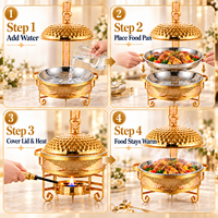 Chafing Dish Stainless Steel 8L Warna Emas dengan Tutup Gantung Berenda, Pemanas Makanan dengan Alkohol untuk Hotel, Pernikahan, dan Katering