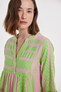 Recién llegado, vestido túnica de manga larga para mujer, hermoso color, tejido en V, corto texturizado, para eventos al aire libre, salidas de verano - Product Image 3