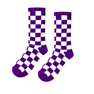 <b>Purple</b> Checkered Pattern Sport <b>Socks</b> Mid-Calf Length Cute Athlete Print Anti-Bacterial and Sweat Resistant Customizable Logo - Product Image 1