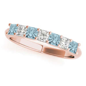 14k Rose Gold <b>Fine</b> <b>Jewelry</b> <b>Set</b> Princess Cut Diamond & Aquamarine 1.30ct Bridal <b>Set</b> - Product Image 2