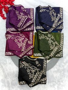 Último diseñador indio Bollywood azul seda Saree superventas exclusivo étnico fiesta desgaste Royal Look étnico impresionante hermosa - Product Image 2