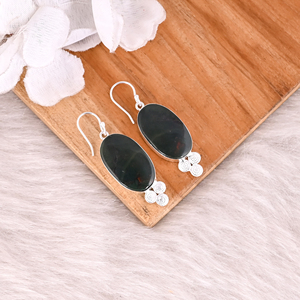 Bohemian Style Earring Natural Blood Stone Brass Dangle Earring <b>Silver</b> <b>Plated</b> Wedding Jewelry Long Pair Earring Gift For Her - Product Image 3