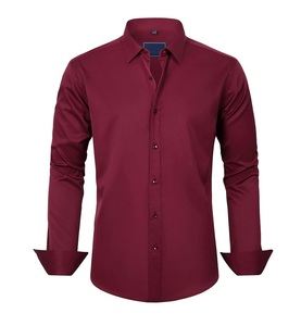 La mejor camisa informal Formal de manga larga con diseño delgado y elegante para hombres al por mayor, camisa de fibra de algodón teñida Lisa transpirable antiarrugas - Product Image 4