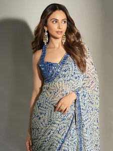 Sari en Georgette pour femmes Trendmalls avec travail de miroir, chemisier non cousu, coupe régulière, style de fête, occasion de mariage, toutes saisons, en stock - Product Image 5