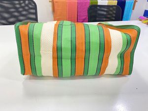 Custom Eco-Friendly Reusable Zipper <b>Plastic</b> Woven Striped Shopping Bag Handloom Made Recycled Beach Bags Cosmetic Bags Cases - Product Image 2