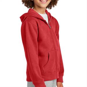 Sudadera con capucha roja de lana con cremallera completa para niños con bolsillos: ligera y transpirable, perfecta para capas en climas fríos - Product Image 5