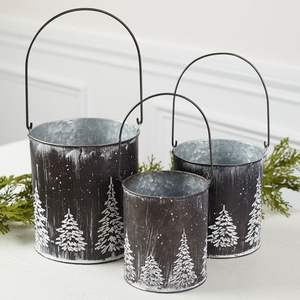 Metal Christmas <b>bucket</b> used for decoration in living room <b>filled</b> with ornaments and artificial snowflakes for display - Product Image 4