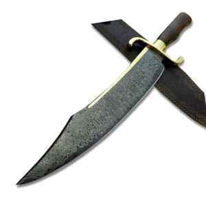 CUSTOM HANDMADE DAMASCUS STEEL BLADE WITH ROSE WOOD HANDLE BEAUTIFUL HUNTING BOWIE <b>KNIFE</b> WITH LEATHER SHEATH by <b>KNIVES</b> MAKER. - Product Image 1