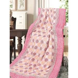 Couette Kantha en coton imprimé et matelassé à la main Taille unique (150x225 cm) pour les hivers légers et l'été par les bébés - Product Image 6