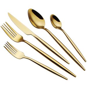 Couverts en acier inoxydable 304 de haute qualité, design créatif de la poignée, finition mate classique, cuillère et fourchette, couverts dorés pour mariage - Product Image 6