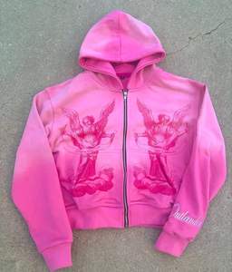 QYOURECLO personalizado desgastado cremallera con cuentas transpirables sudaderas con capucha amarillo 100% algodón Terry Sun Faded hombres DTG bordado invierno - Product Image 1