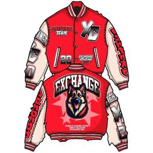 OEM Custom <b>Varsity</b> Leather Sleeve Cropped <b>Jacket</b> Chain Chenille Embroidery <b>Vintage</b> Letterman <b>Varsity</b> <b>Jacket</b> for Men - Product Image 4