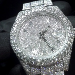 Reloj de Cuarzo Cronógrafo de Lujo para Hombre, Estilo Hip Hop, con Diamantes Cultivados en Laboratorio, Caja de Acero Inoxidable, Correa de Oro Amarillo, VVS - Product Image 3