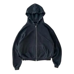 Sweat-shirts à capuche surdimensionnés pour hommes de qualité supérieure, style streetwear, fermeture éclair, épaules tombantes, effet délavé, poids lourd, 100% coton molletonné, lavage à l'acide - Product Image 1