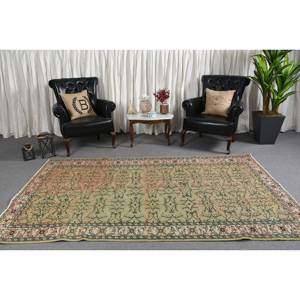 Alfombra clásica de lana rosa verde 5,6X8,9 pies Área grande Diseño Aubusson turco para sala de estar Pasillo Rectángulo Patchwork Látex - Product Image 1