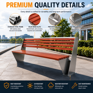 Panca <span class=keywords><strong>da</strong></span> Esterno Commerciale in Acciaio Inox e Legno per Parchi, Sedute Pubbliche, Arredo Urbano e Giardini, Produzione OEM - Product Image 3