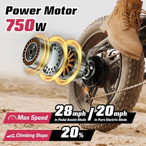 Bici elettrica E2/K20 per adulti batteria 48V 13Ah/15Ah, fino a 28 MPH e 46.6/60 miglia (PAS), Ebike a picco 750/1000W con tutte le aree - Product Image 2