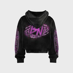 100% alta calidad último diseño cintura elástica Banda Clásica con capucha mujer pantalla impresa diseño personalizado cremallera Sudadera con capucha - Product Image 6