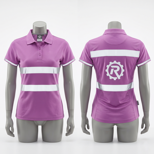 เสื้อโปโลผู้หญิง ผ้าโพลีเอสเตอร์ ปิเก้ 180 GSM ระบายอากาศได้ดี สีม่วง แถบตัดสีสะท้อนแสง ปักโลโก้ตามสั่ง พิมพ์ลาย ชุดยูนิฟอร์ม - Product Image 6