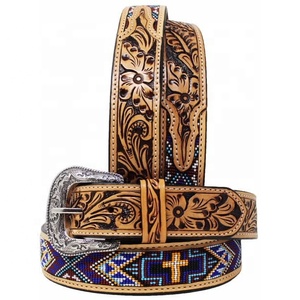 Ceinture en cuir de vachette pleine fleur, faite à la main, avec des perles, ceinture de luxe, designs de perles personnalisés, prête à être expédiée, unisexe - Product Image 1